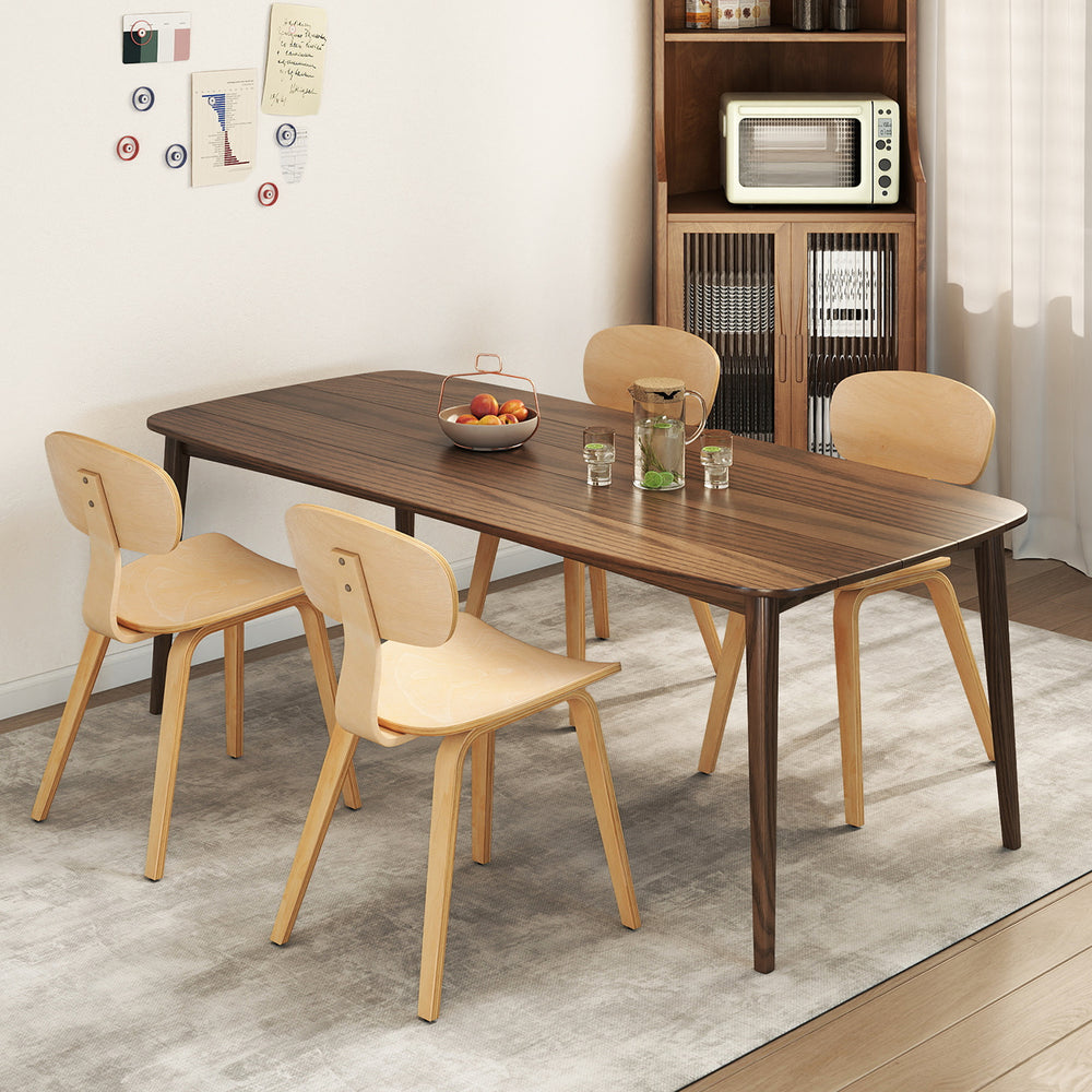 Modern dining chair set of 2 with natural rubber wood veneer, featuring ergonomic backrests for comfort in dining.