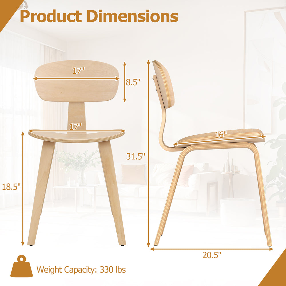 Dimensions of the Modern Dining Chair set showing ergonomic backrest and wide seat, ideal for kitchens and dining rooms.