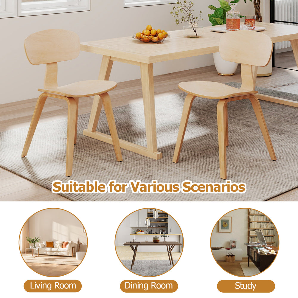 Natural wood dining chair set of 4 with ergonomic backrest, ideal for kitchens, dining rooms, and studies.