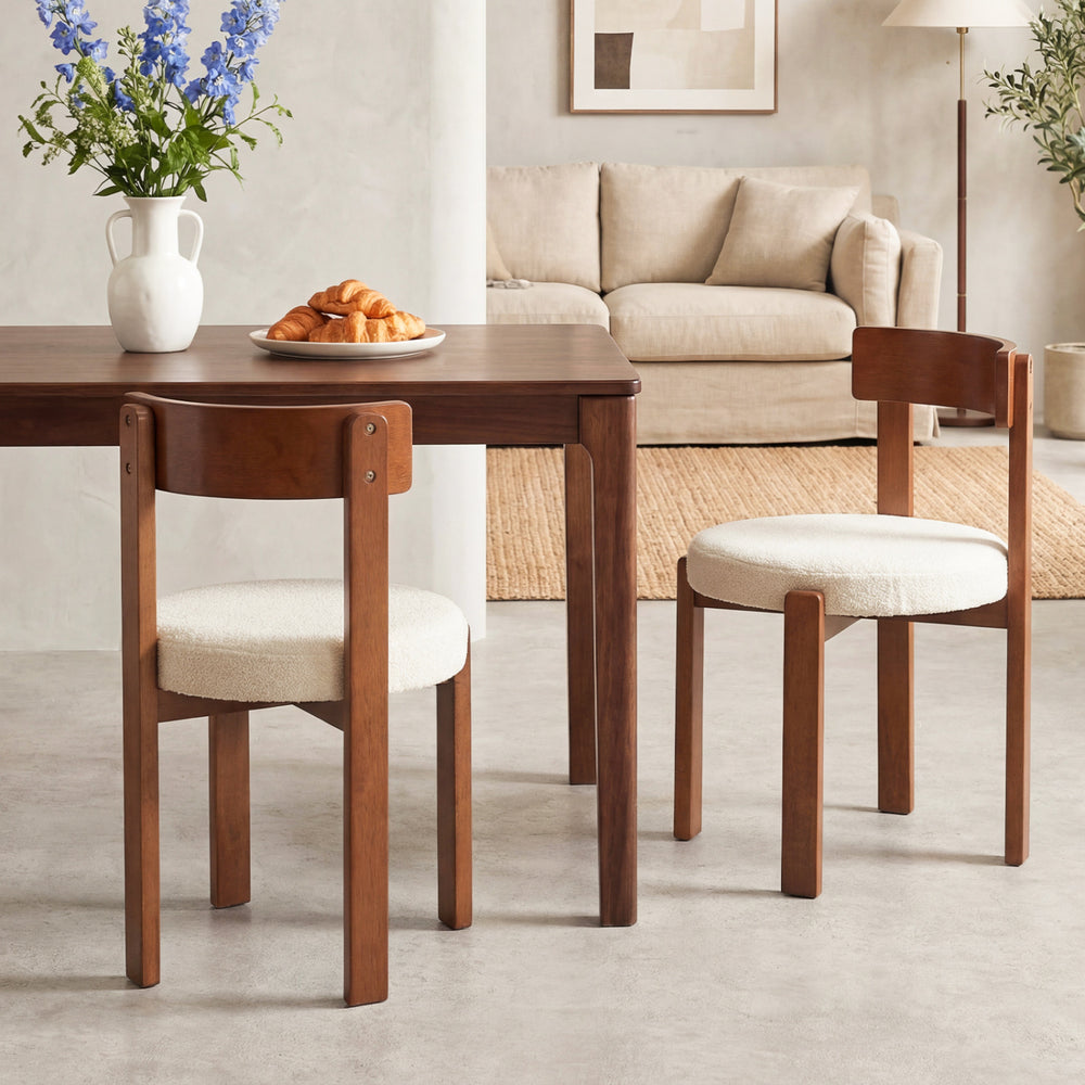 Modern dining chairs set of 2 with solid rubber wood legs in brown, featuring cozy sponge padded seats and curved.