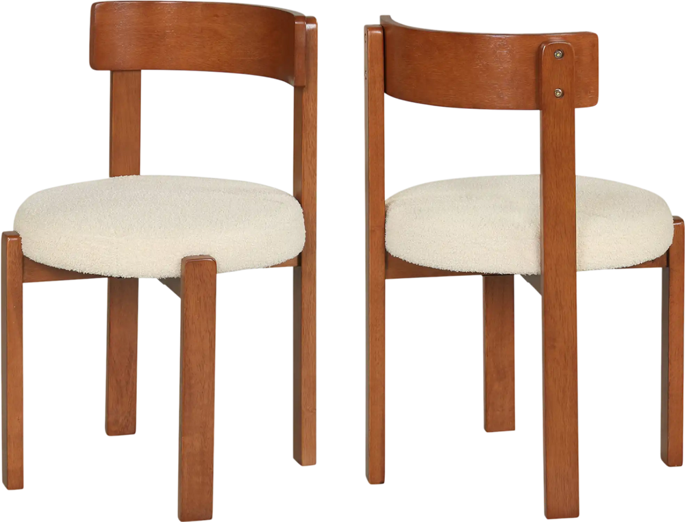 Set of 2 modern dining chairs with solid rubber wood legs and cozy teddy fleece cushions for comfortable seating.