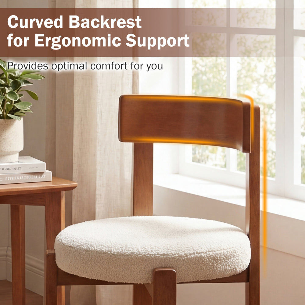 Modern dining chair with curved backrest and sponge padded seat, featuring solid rubber wood legs for stability.