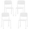 Set of 4 modern white dining chairs with sturdy metal legs and tilted backrest, ideal for stylish indoor or outdoor use.