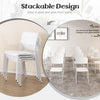 Stackable modern dining chairs set of 4 in white with sturdy metal legs and tilted backrest for comfort and.