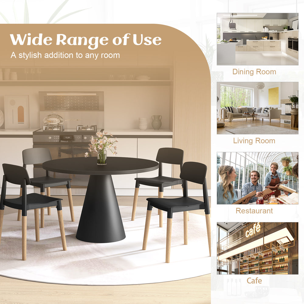 Set of 4 modern black dining side chairs with ergonomic backrest and beech legs, ideal for dining rooms and cafes.