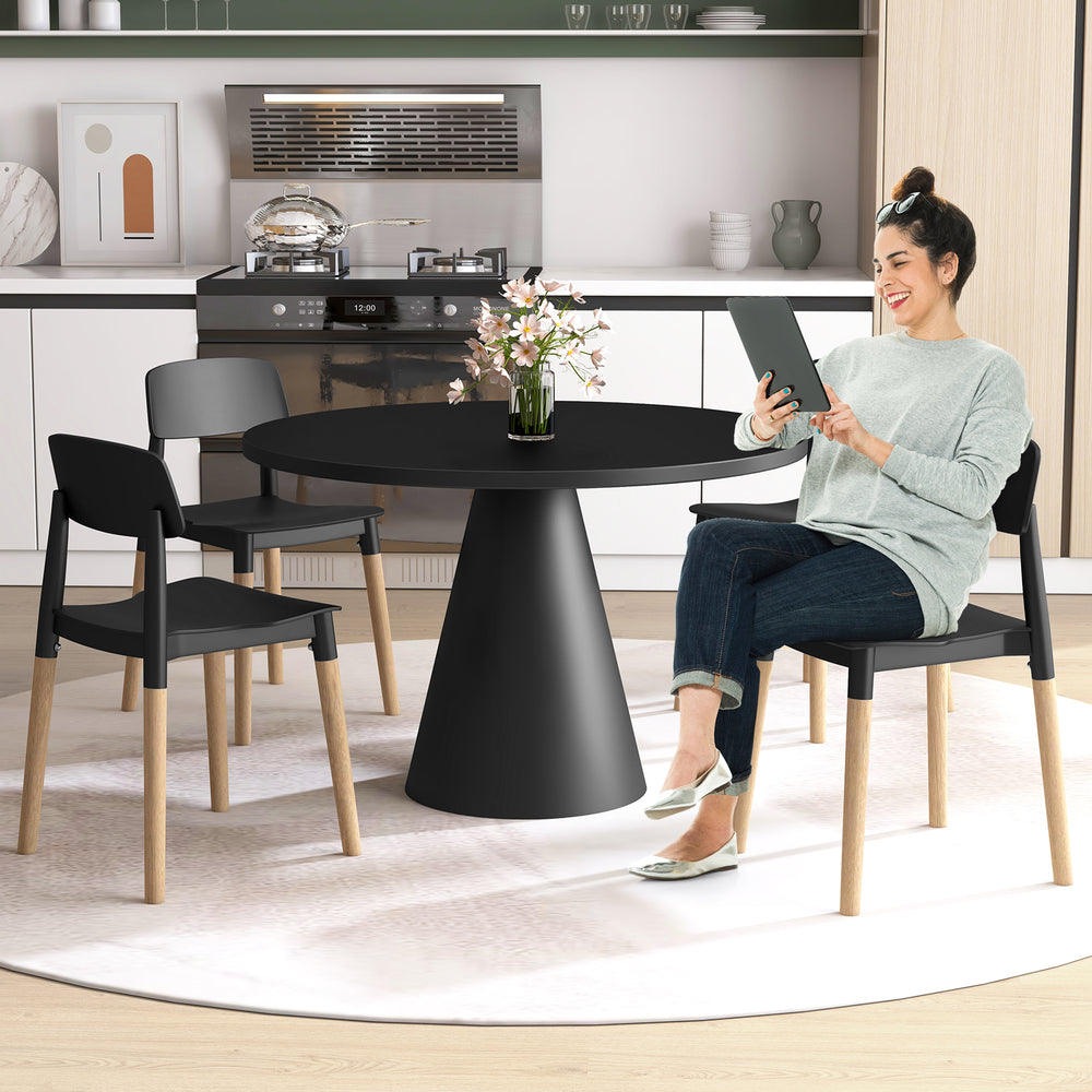 Modern black dining side chairs set of 4 with ergonomic backrest, perfect for dining rooms and cafes.