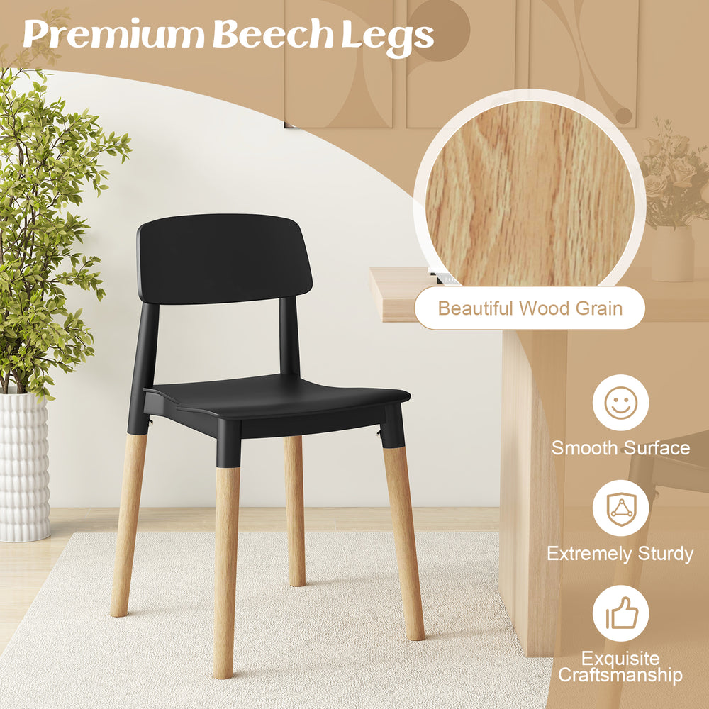 Modern dining side chair with ergonomic backrest, black seat, and premium beech legs for stylish and sturdy seating.
