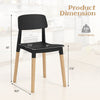 Black dining side chair with ergonomic backrest and beech legs, ideal for dining rooms and cafes. Dimensions shown.