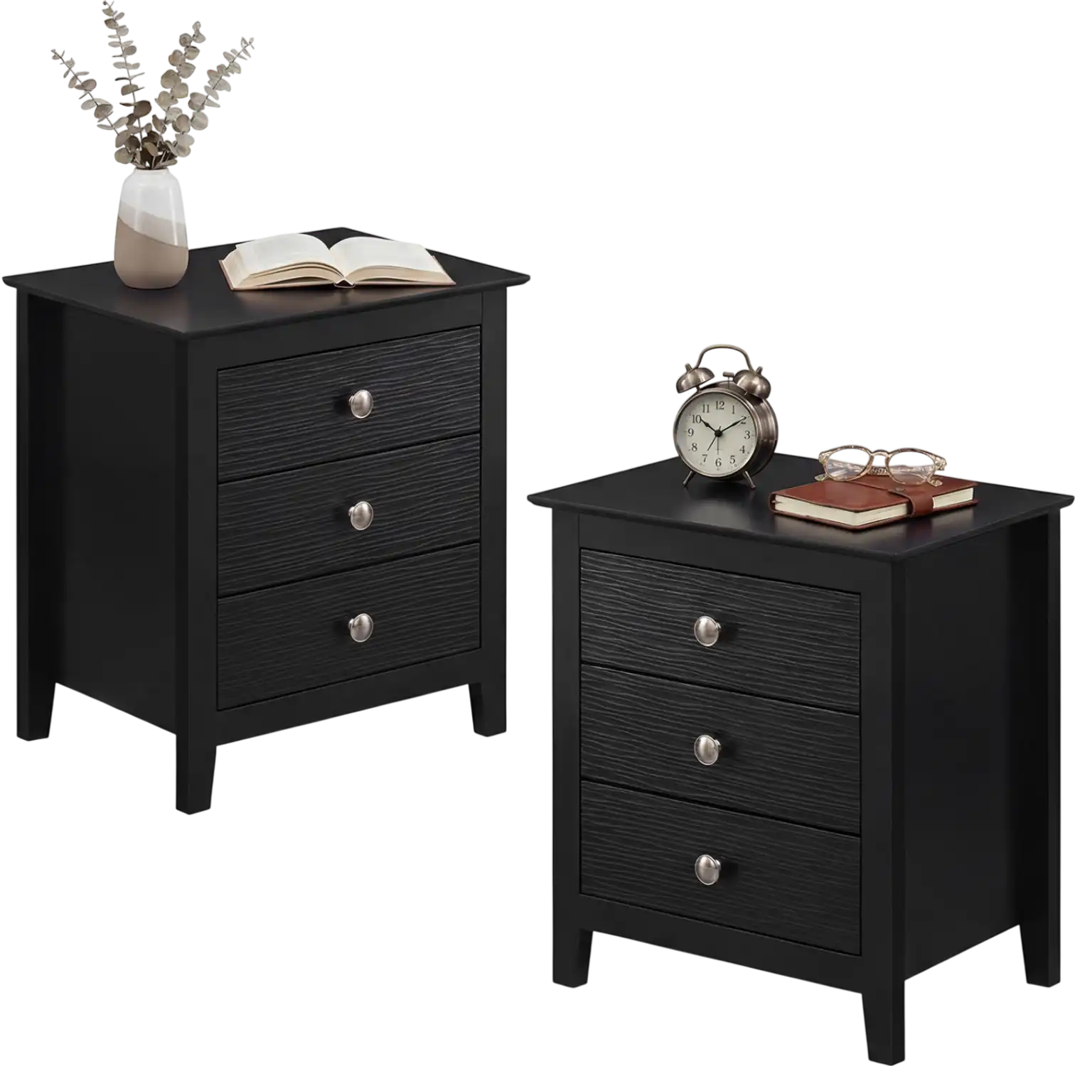 Costway Modern Farmhouse 3-Drawer Nightstand Wood Grain Bedroom Side Table 76421897 New