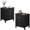 Black modern farmhouse 3-drawer nightstand with wood grain accents, perfect for bedroom storage and decor.