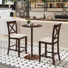 Counter height stools in walnut with cushioned seats and footrest, perfect for dining rooms and cafes.
