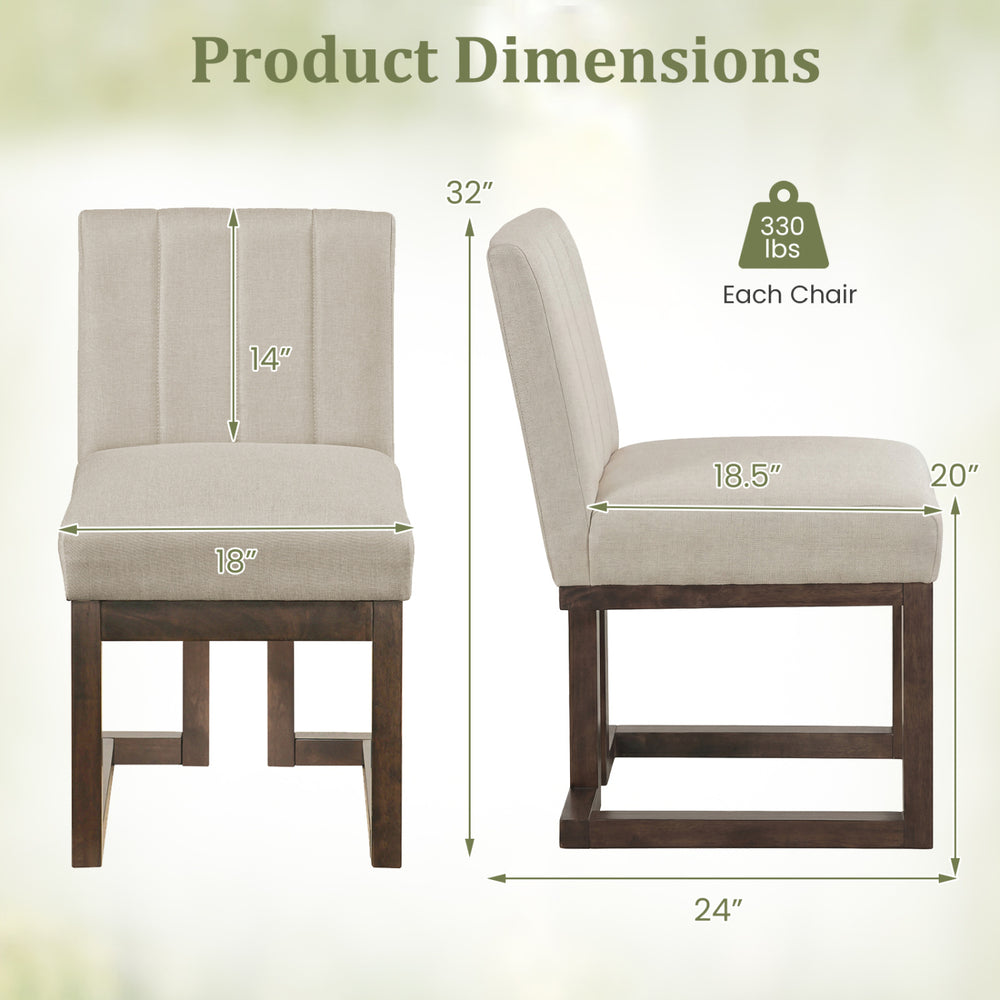Side view of Modern Farmhouse dining chair showing dimensions, featuring padded seat and walnut frame for ergonomic.