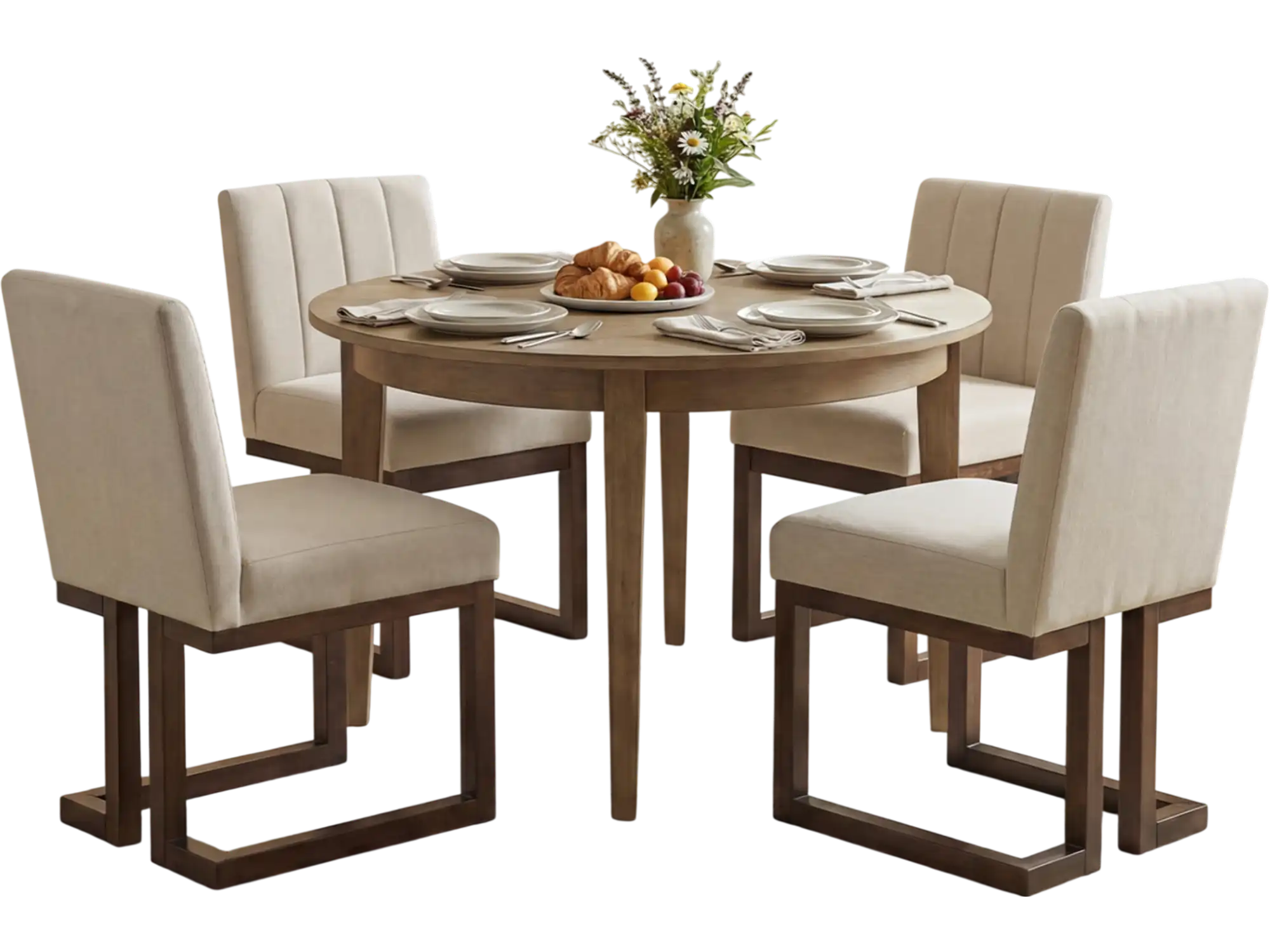 Costway Modern Farmhouse Fabric Dining Chairs Set of 4 Walnut 77687081 New