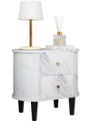 Modern 2-drawer nightstand with faux marble surface, black legs, and spacious tabletop for bedroom or living room.