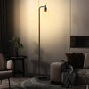 Modern floor lamp with a black finish and clear glass lampshade, featuring a foot switch for easy control in living.