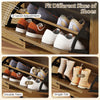 Adjustable double-layer shelves of the modern shoe cabinet showcase various shoe sizes, featuring natural wood grain.