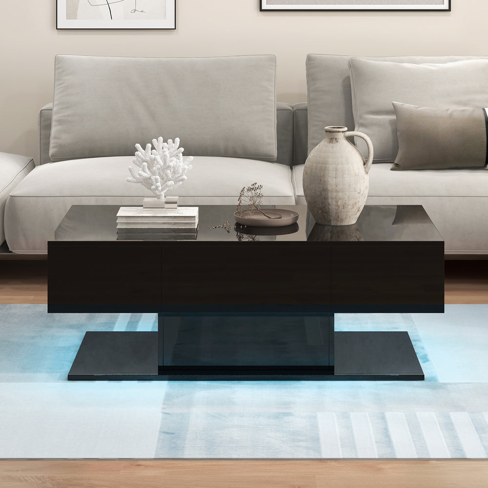 Modern LED Coffee Table with 20 Color LED Lights and 2 Storage Drawers-Black - Gallery View 1 of 10