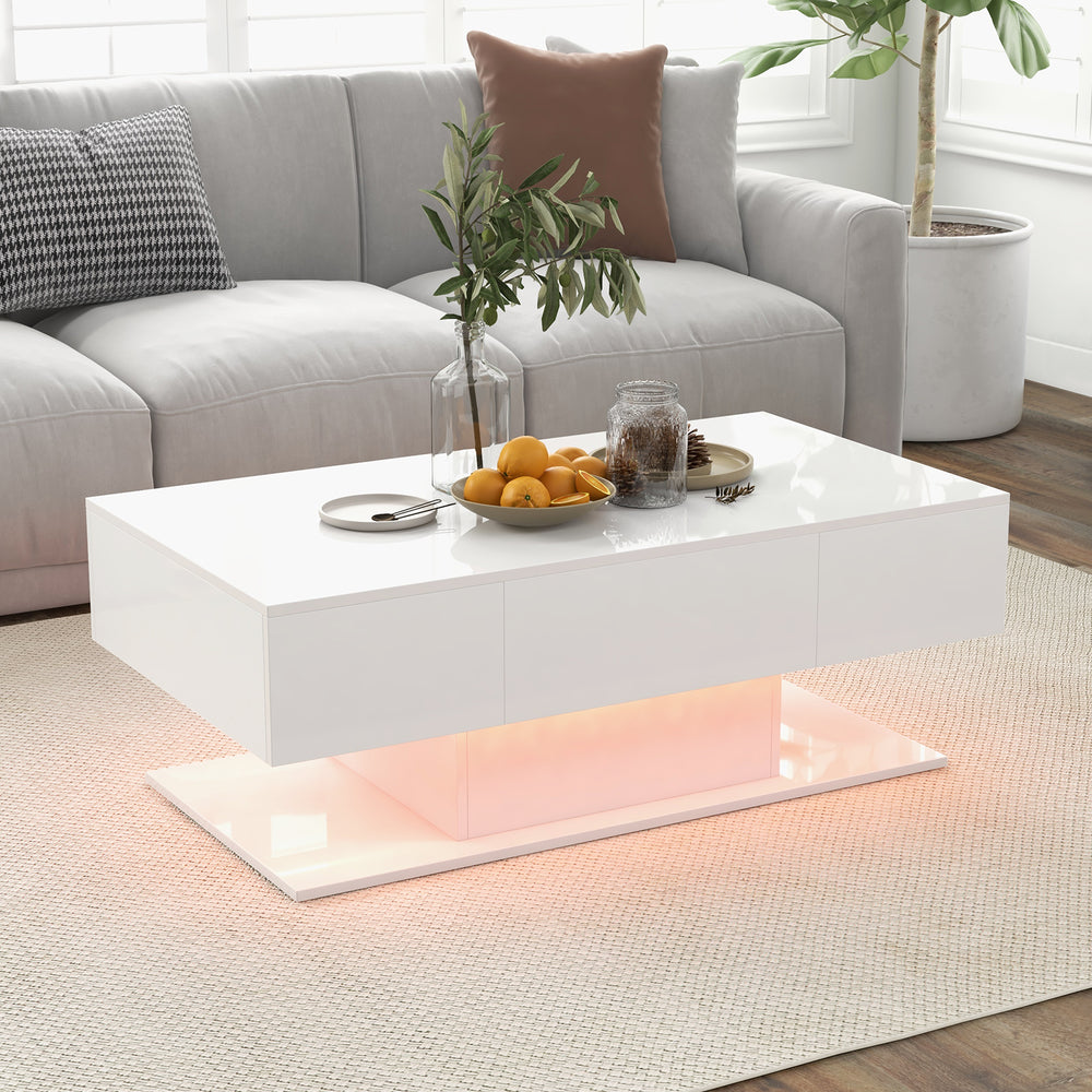 Modern LED Coffee Table with 20 Color LED Lights and 2 Storage Drawers-White - Gallery View 1 of 10