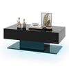 Modern LED coffee table in black with 20 color lights, two storage drawers, and a high-gloss surface for stylish living.