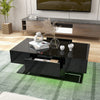 Black modern LED coffee table featuring 20 color lights, two storage drawers, and a high-gloss surface for living room.