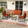 Modern 2-seater loveseat sofa in brown with PU leather cover and solid metal frame, perfect for small spaces.