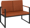 Brown modern loveseat sofa with PU leather cover and solid metal frame, perfect for small rooms and cozy conversations.