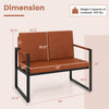 Brown Modern Loveseat Sofa 2 Seater with removable back pillows, solid metal frame, ideal for small rooms.