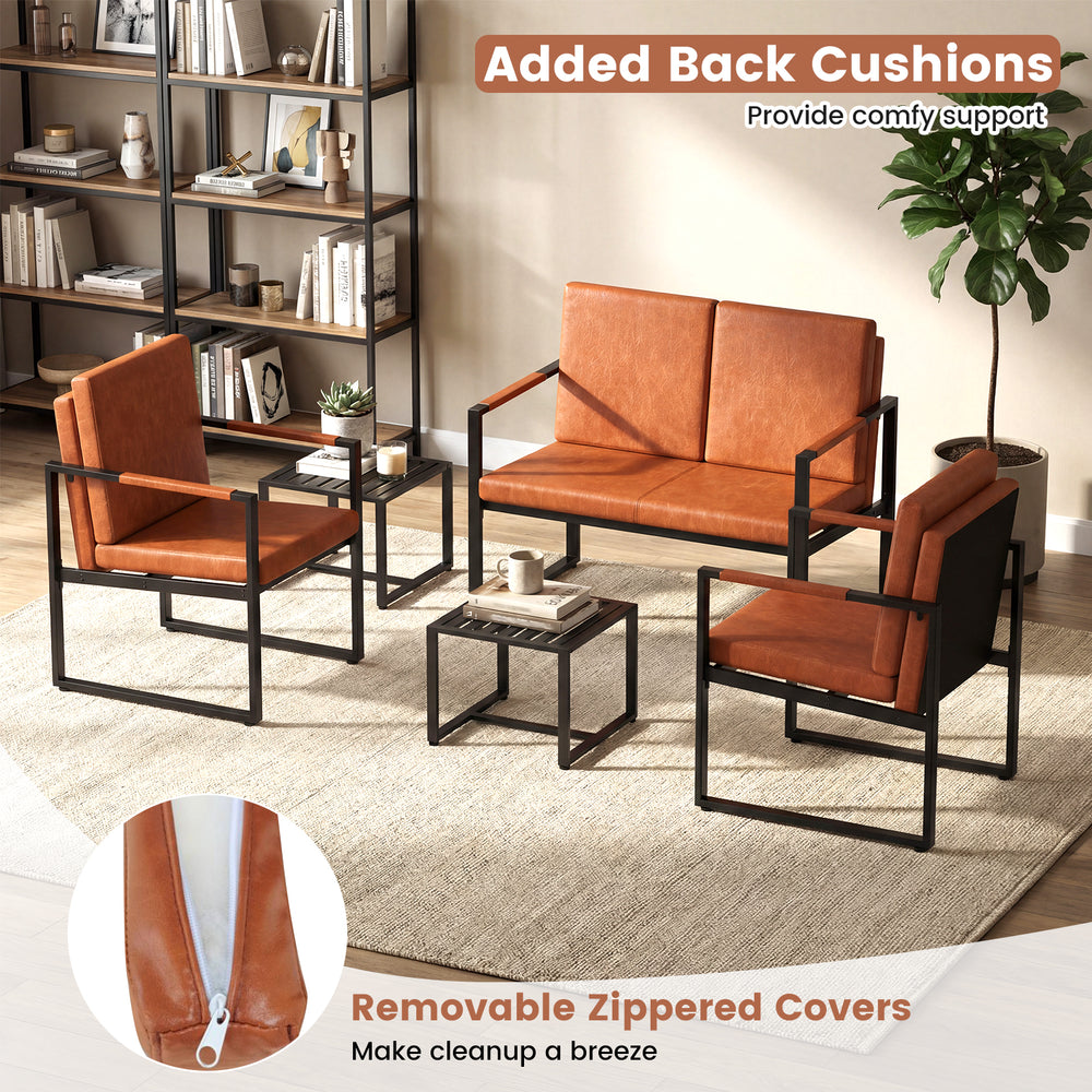 Modern loveseat sofa in brown with removable back cushions, perfect for small spaces and providing comfy support.