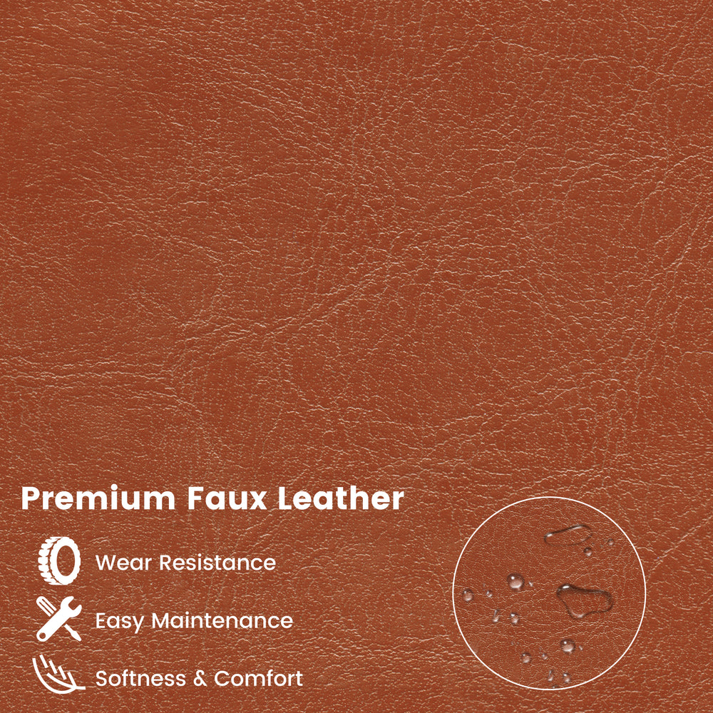 Close-up of premium faux leather in brown, showcasing wear resistance and easy maintenance for the Modern Loveseat Sofa.