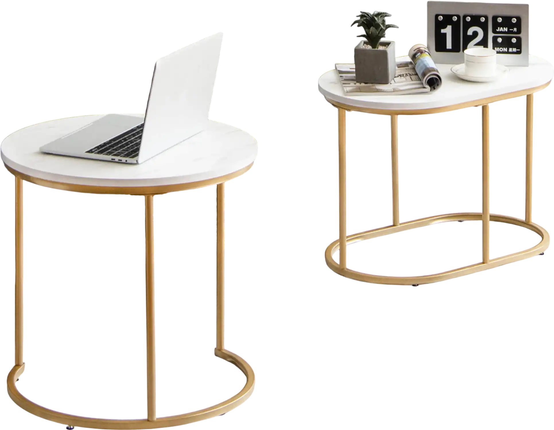 Costway Modern Nesting Coffee Table Set of 2 White 83572614 New
