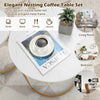 Modern nesting coffee table set of 2 in white with gold metal frame, perfect for living room or bedroom use.
