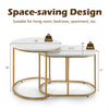 Modern nesting coffee table set of 2 in white with sturdy steel frame, ideal for living room or small apartment.
