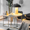 Modern nesting coffee table set of 2 in white with sturdy steel frame, perfect for compact living spaces.