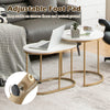 Modern nesting coffee table set of 2 in white with sturdy steel frame, ideal for compact living spaces.