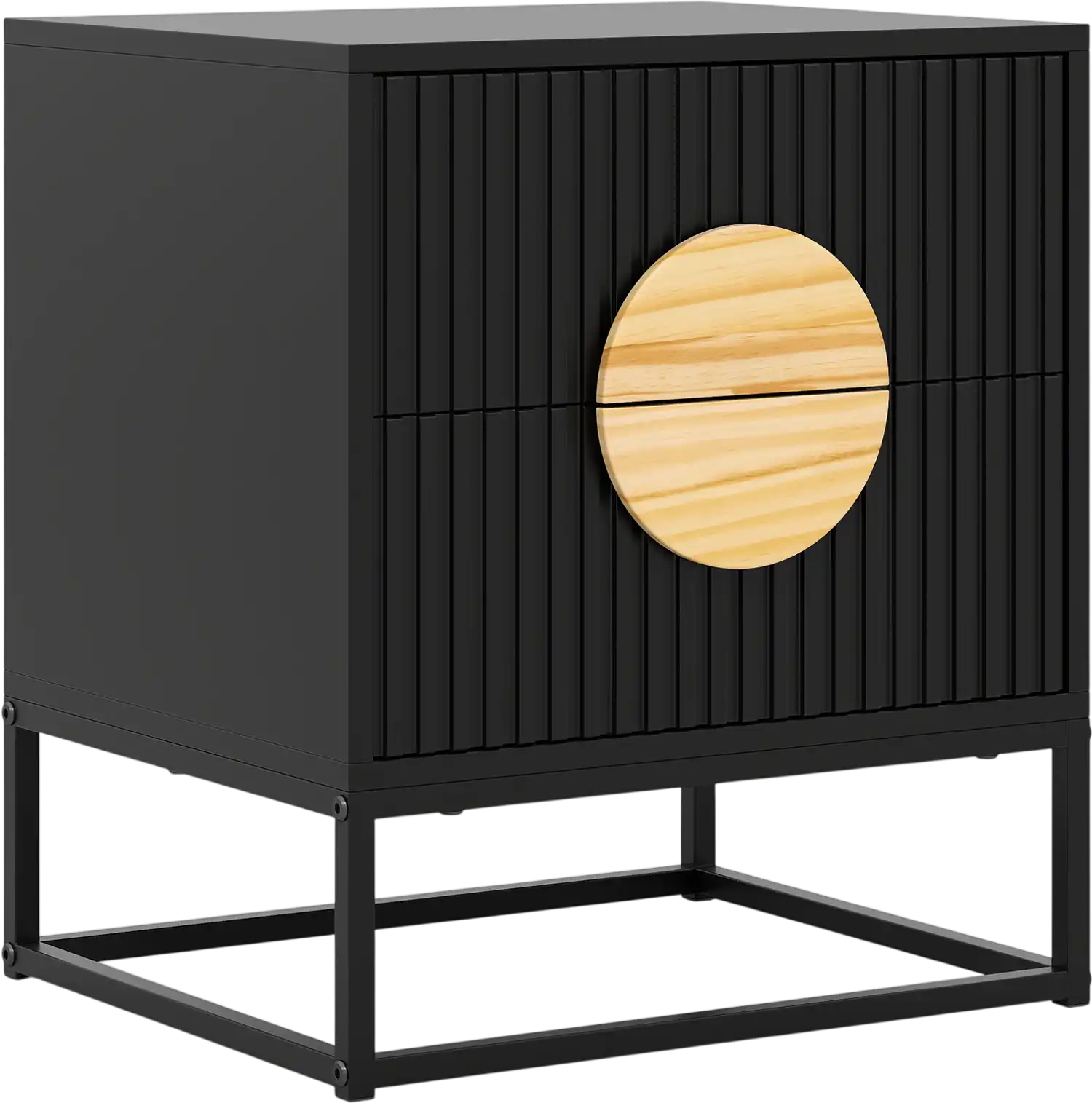 Costway Modern Mid Century Fluted Nightstand 2-Drawer Pine Wood Handles 72111082 New