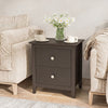 Modern brown nightstand with 2 drawers, featuring a wide tabletop, ideal for small spaces in bedrooms or living rooms.