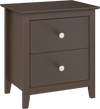 Modern brown nightstand with two drawers and a wide tabletop, ideal for bedroom or small space storage.
