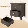 Modern nightstand in brown with two drawers, featuring dimensions for small spaces and a stylish design for versatile.