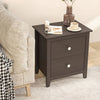 Modern brown nightstand with two drawers, featuring a wide tabletop and elegant design, perfect for small spaces.