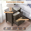 Modern nightstand in brown with wide tabletop and 2 pull-out drawers for convenient storage in small spaces.