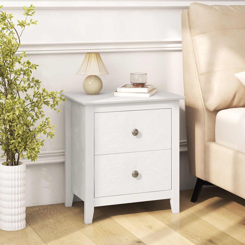 Modern Nightstand with 2 Drawers for Small Spaces-White - Gallery View 1 of 10