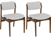 Set of 2 modern padded dining chairs with rubber wood legs, featuring grey linen fabric for comfort and style.