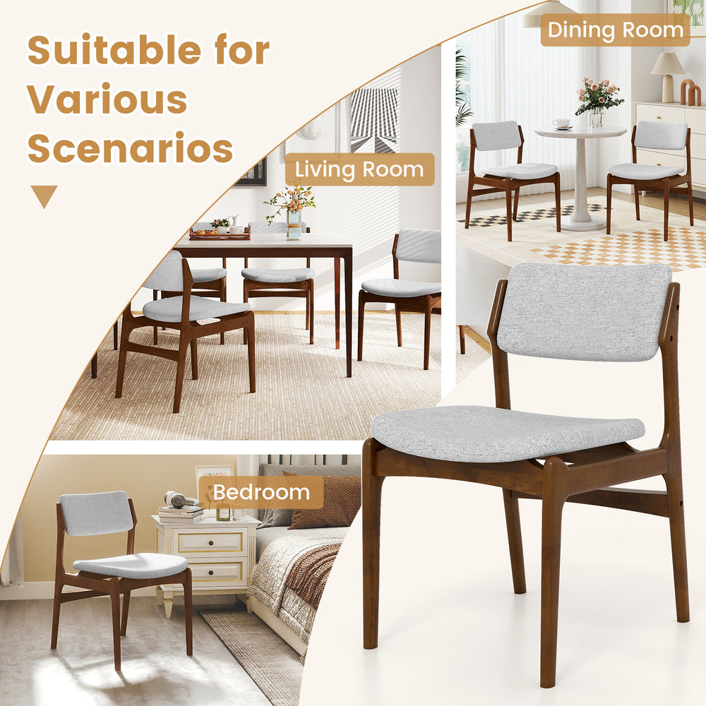 Modern padded dining chair set of 2 with rubber wood legs, suitable for dining room, living room, and bedroom use.