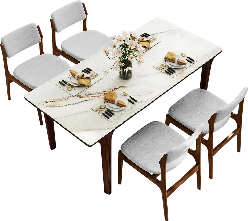 Modern padded dining chairs with rubber wood legs in a stylish dining setup, perfect for comfort and durability.