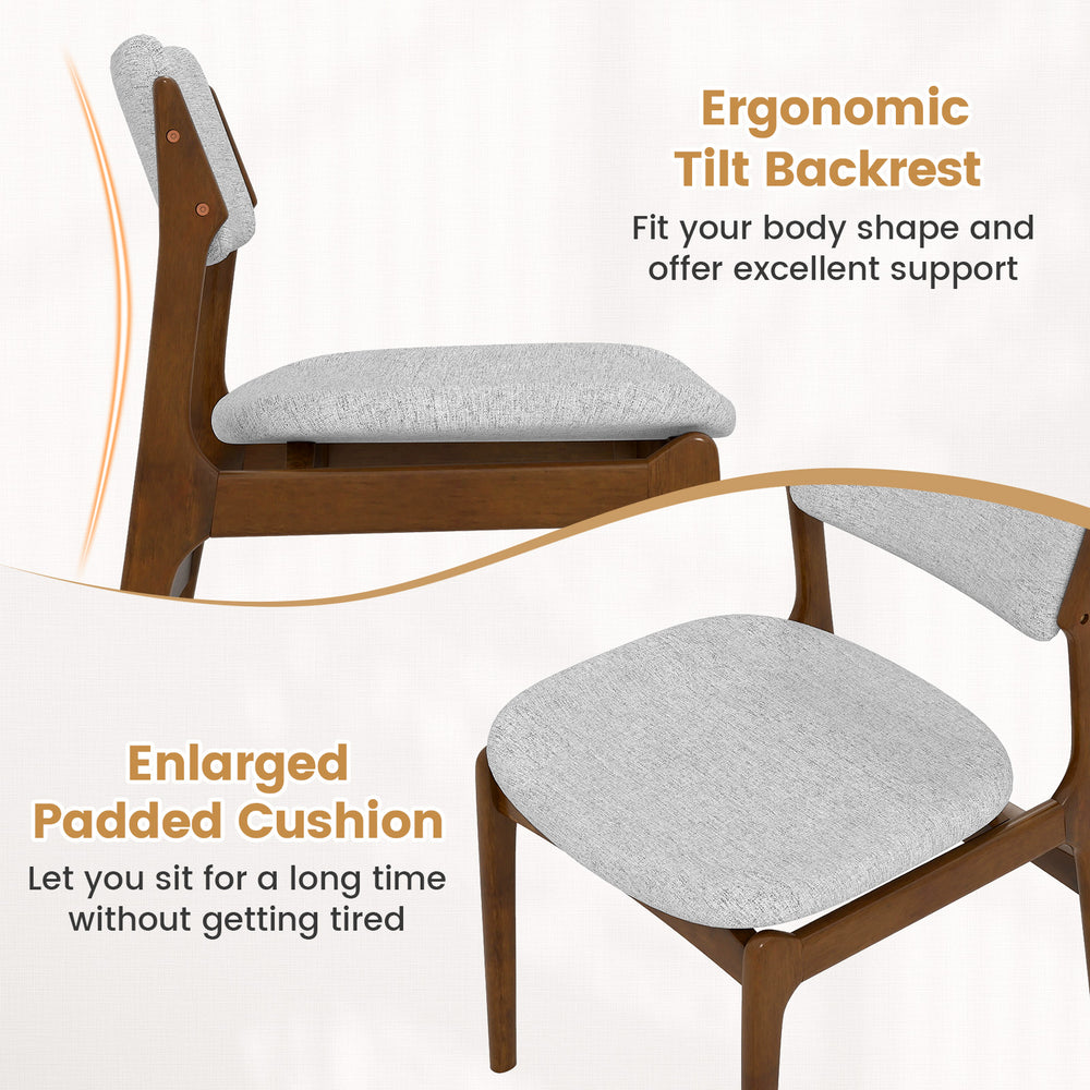 Modern padded dining chair with rubber wood legs, featuring an ergonomic tilt backrest and enlarged cushion for comfort.