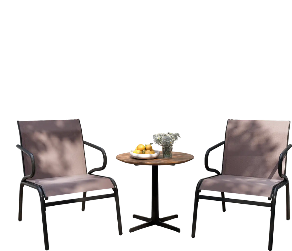 Set of 2 modern patio chairs with breathable fabric and ergonomic design, perfect for outdoor relaxation on the porch.