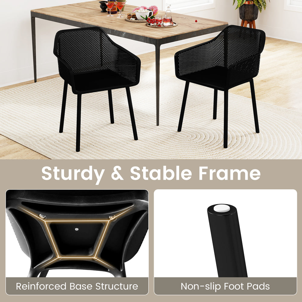 Set of 4 modern black dining chairs with breathable mesh backrest and sturdy frame for kitchen or dining room use.