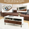 Stylish side table in white with two drawers and open shelves, perfect for organizing items in living rooms or bedrooms.