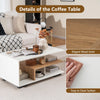 Rectangular coffee table with L-shaped middle shelf, featuring elegant wood grain and easy-to-clean waterproof surface.