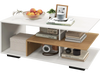 Rectangular coffee table with L-shaped middle shelf in white, featuring ample storage and a geometric design for easy.